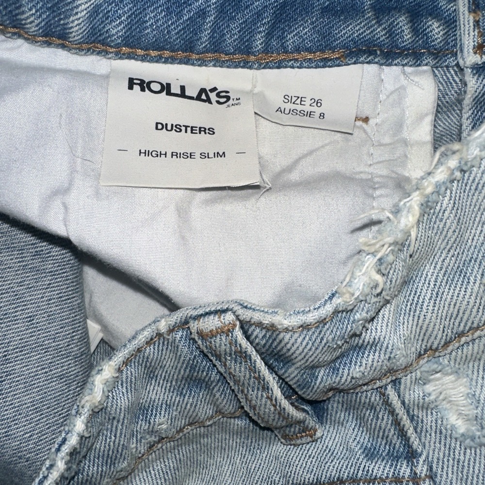 ROLLA'S Dusters High Rise Slim Jean Short Blue Light Wash Women Sz 26 Distressed - Picture 7 of 7